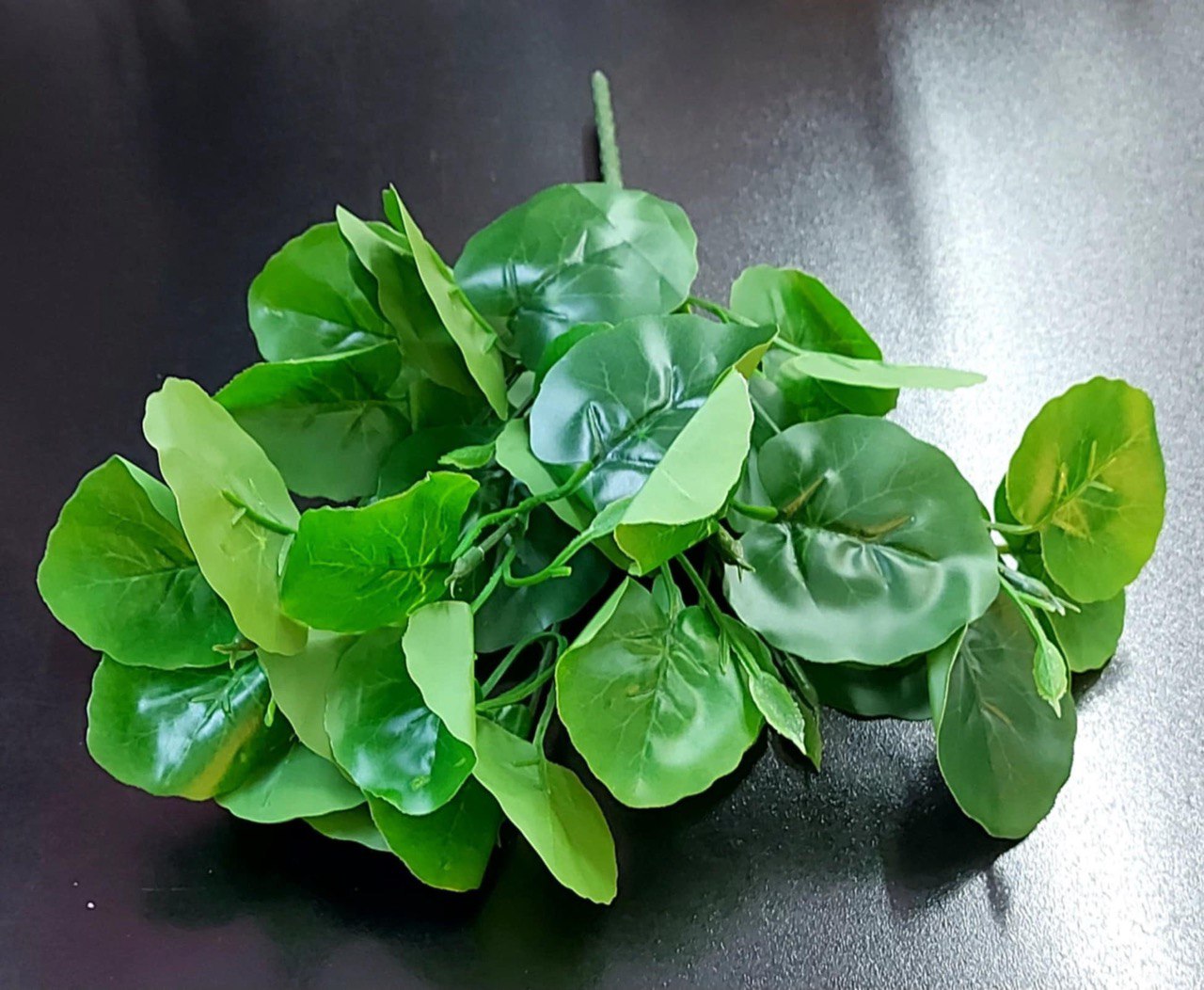 Ramură decorativă artificială cu frunze rotunde verzi – efect lucios și realist